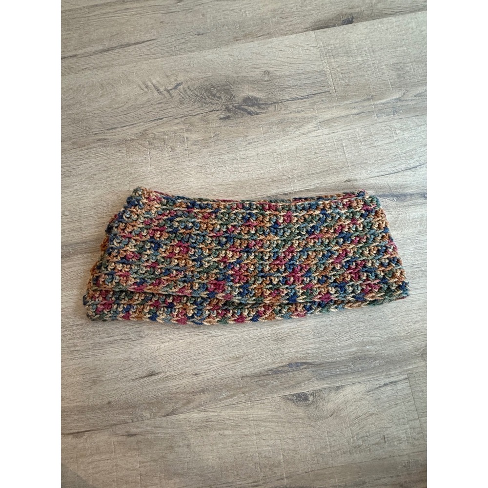 Handmade Crochet Scarf Multi-Color Fall Themed Variegated Cowl 34x6in